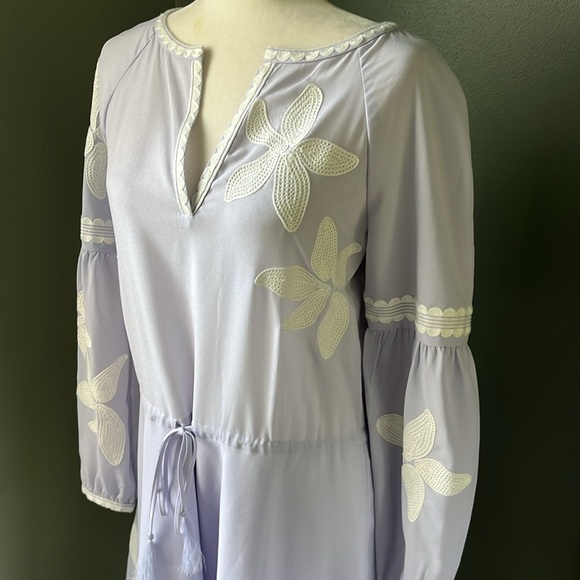 Tory Burch Sadie Floral Applique Dress French Lavender Long Sleeves - Picture 5 of 14
